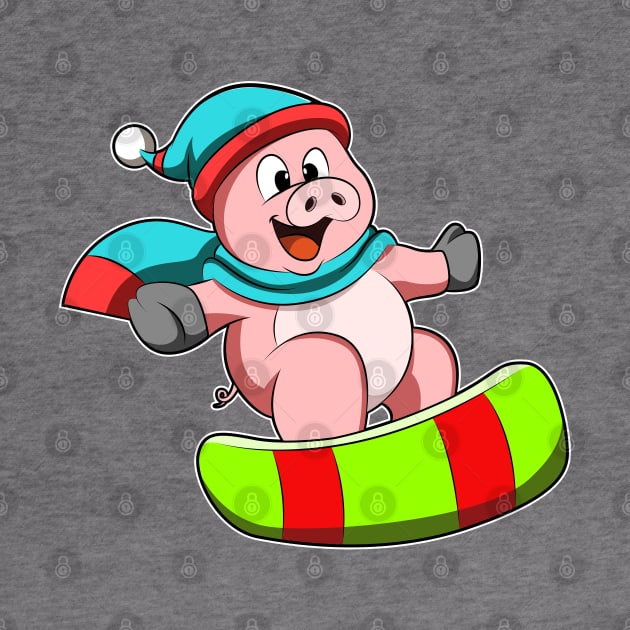 Pig at Snowboarding with Snowboard by Markus Schnabel